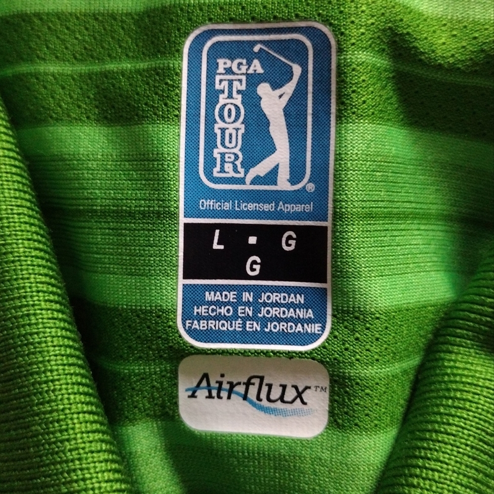 Green striped golf polo mens large